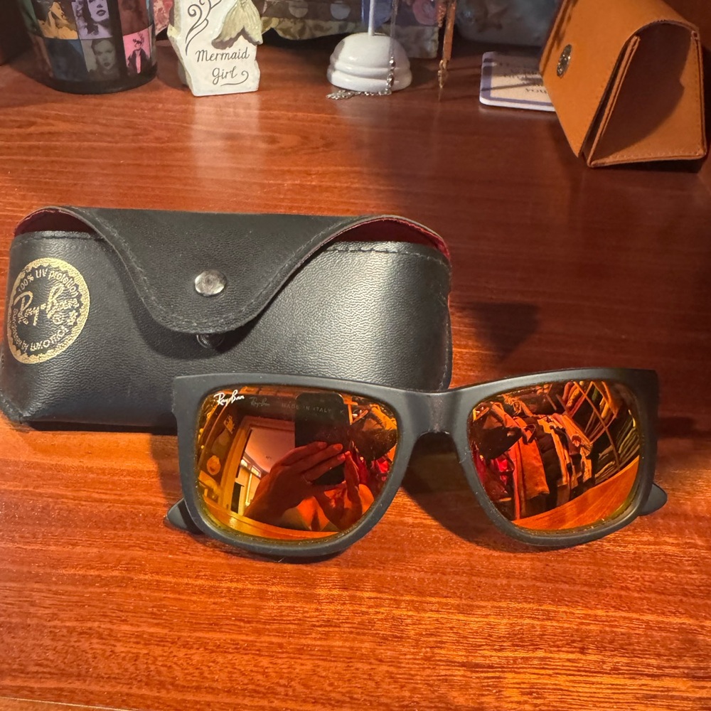 Ray-Ban Sunglasses with Black Frame and Orange Lenses